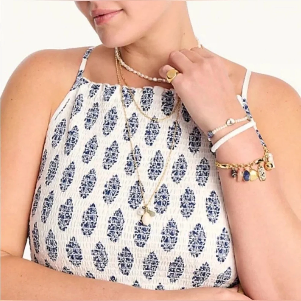 J. Crew Friday Dress in Gathered Floral Block Print  Maxi Dress - Navy Wht  - L